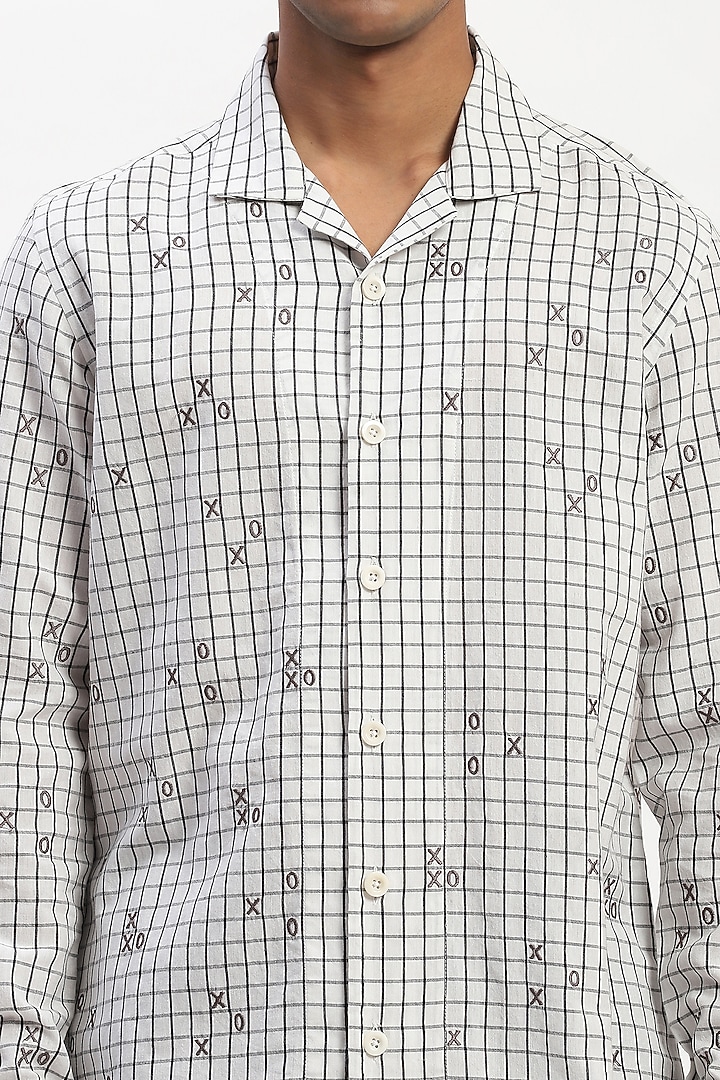 White Cotton Blend Silk Yarn Embroidered Party Wear Shirt by Abraham & Thakore Men at Pernia's Pop Up Shop