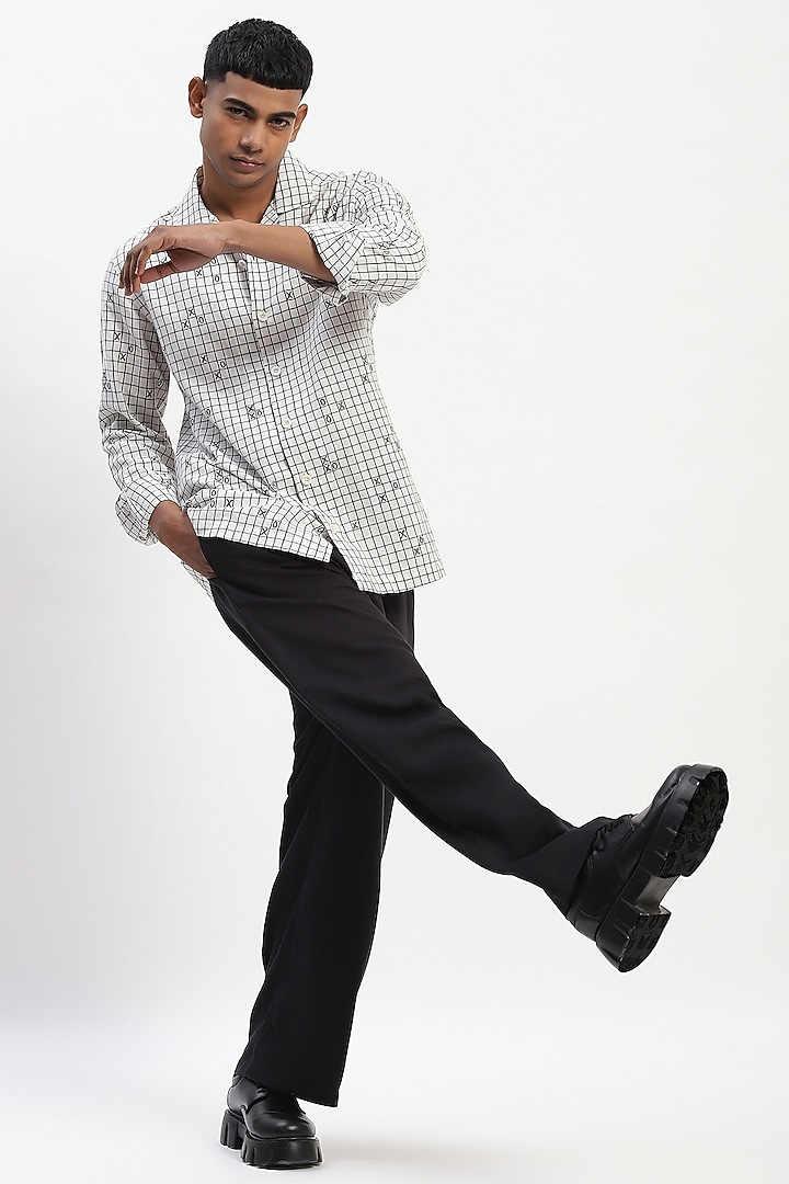 White Cotton Blend Silk Yarn Embroidered Party Wear Shirt by Abraham & Thakore Men at Pernia's Pop Up Shop