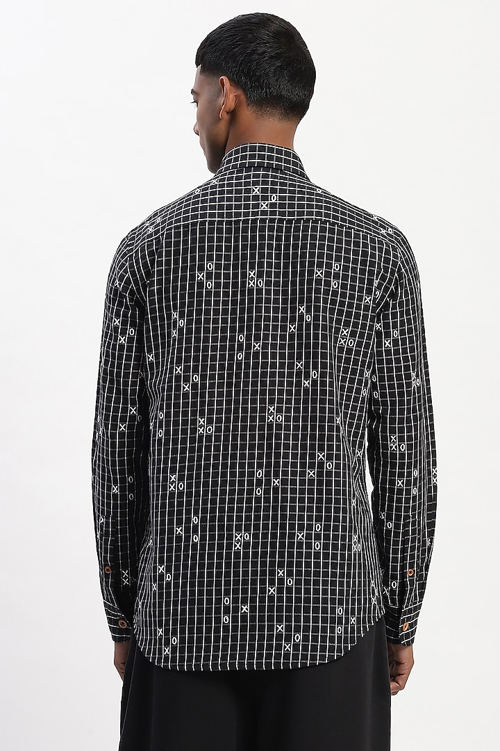 Black Cotton Blend Silk Yarn Embroidered Party Wear Shirt by Abraham & Thakore Men at Pernia's Pop Up Shop