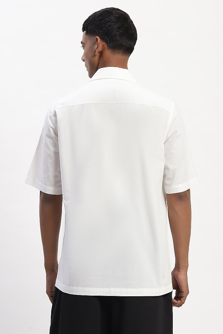White Cotton Cambric Engineered Block Printed Party Wear Shirt by Abraham & Thakore Men at Pernia's Pop Up Shop