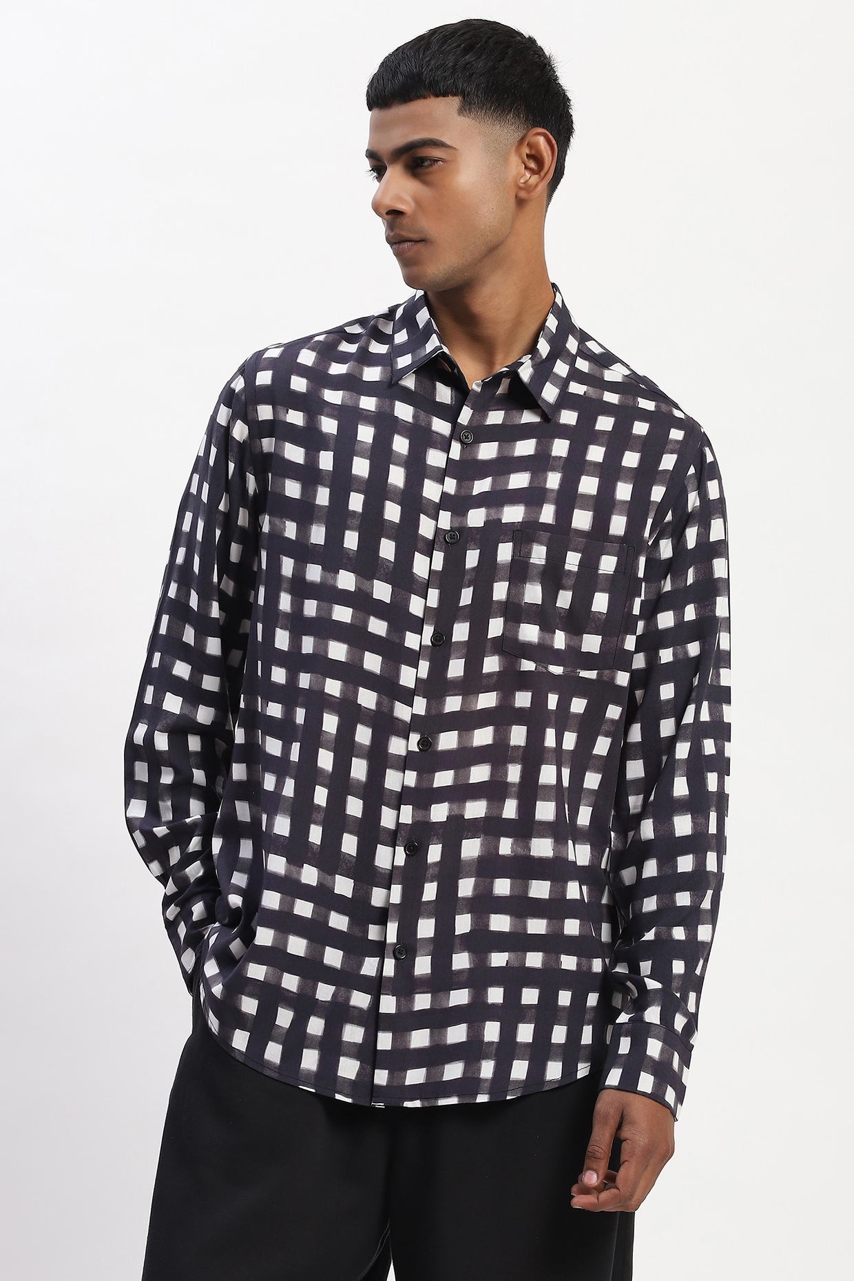 Black Lyocell Digital Printed Shirt by Abraham & Thakore Men