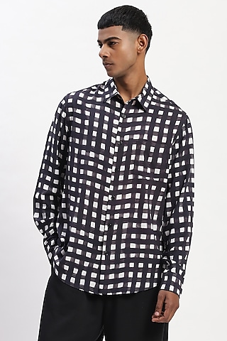 Black Lyocell Digital Printed Shirt by Abraham & Thakore Men