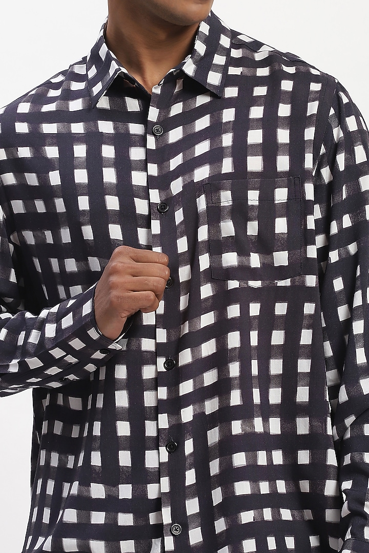 Black Lyocell Digital Printed Party Wear Shirt by Abraham & Thakore Men at Pernia's Pop Up Shop