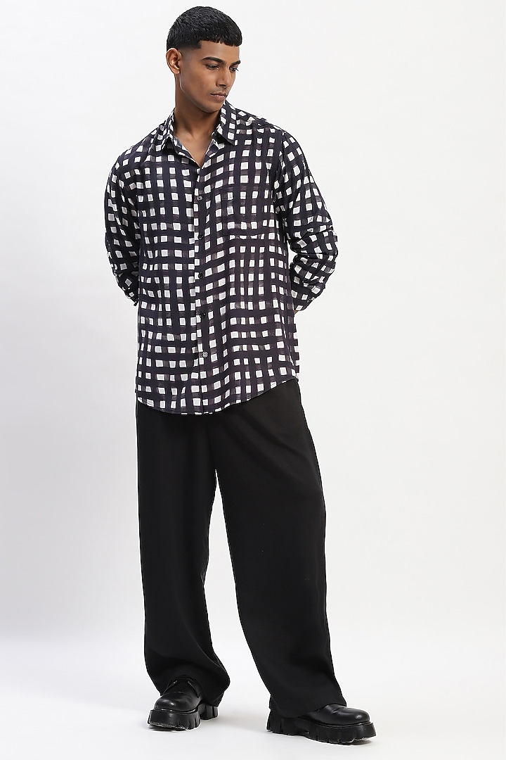 Black Lyocell Digital Printed Party Wear Shirt by Abraham & Thakore Men at Pernia's Pop Up Shop