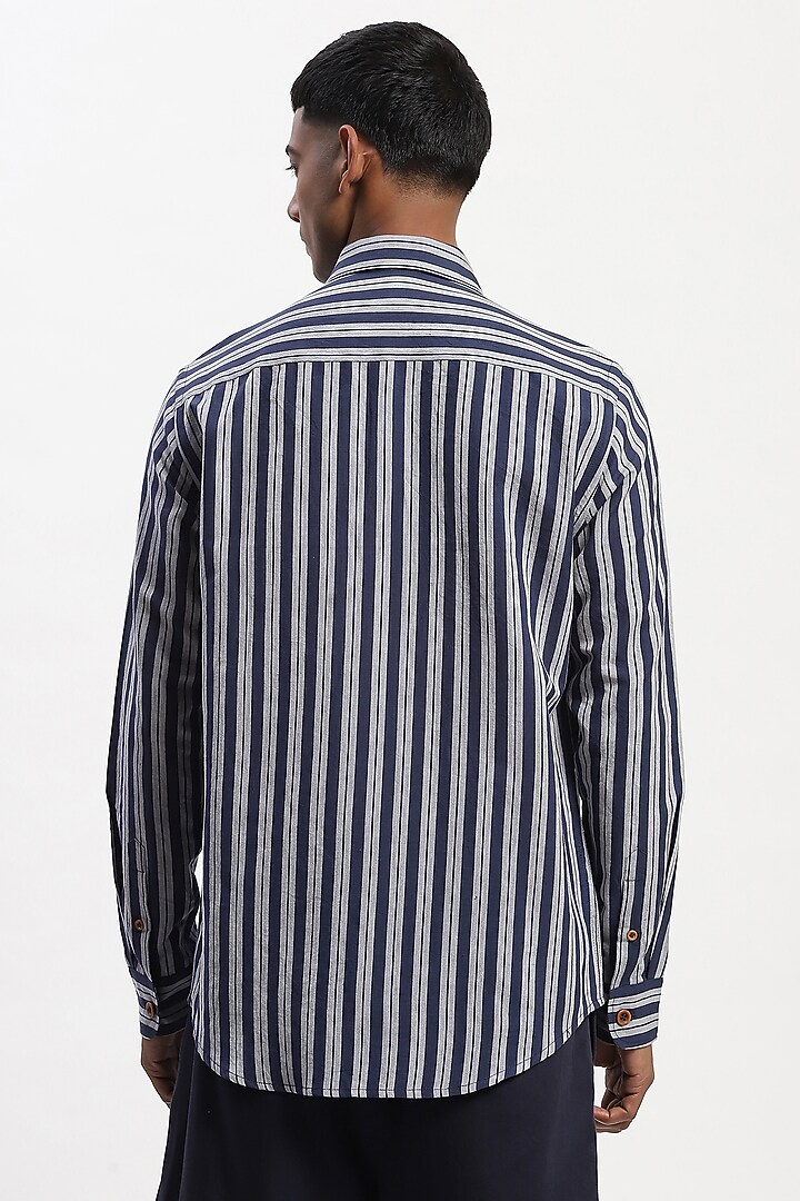 Navy Dual Tone Cotton Blend Party Wear Shirt by Abraham & Thakore Men at Pernia's Pop Up Shop