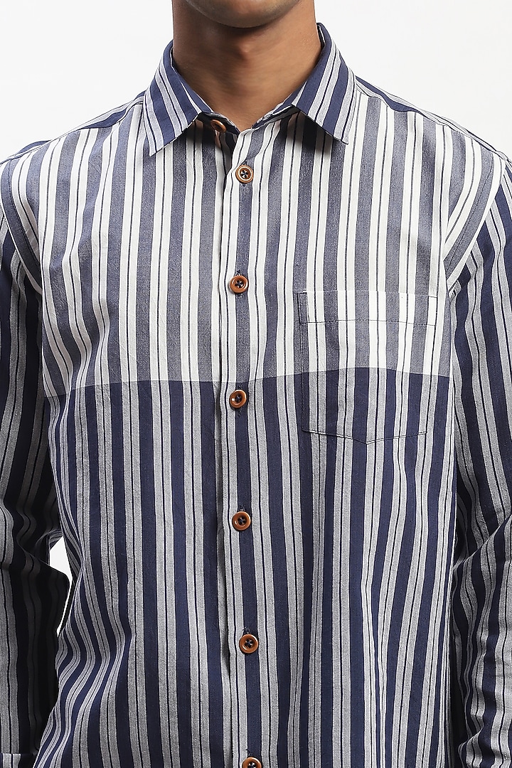 Navy Dual Tone Cotton Blend Party Wear Shirt by Abraham & Thakore Men at Pernia's Pop Up Shop