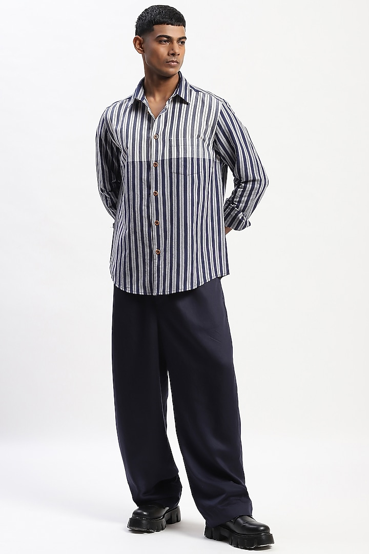 Navy Dual Tone Cotton Blend Party Wear Shirt by Abraham & Thakore Men at Pernia's Pop Up Shop