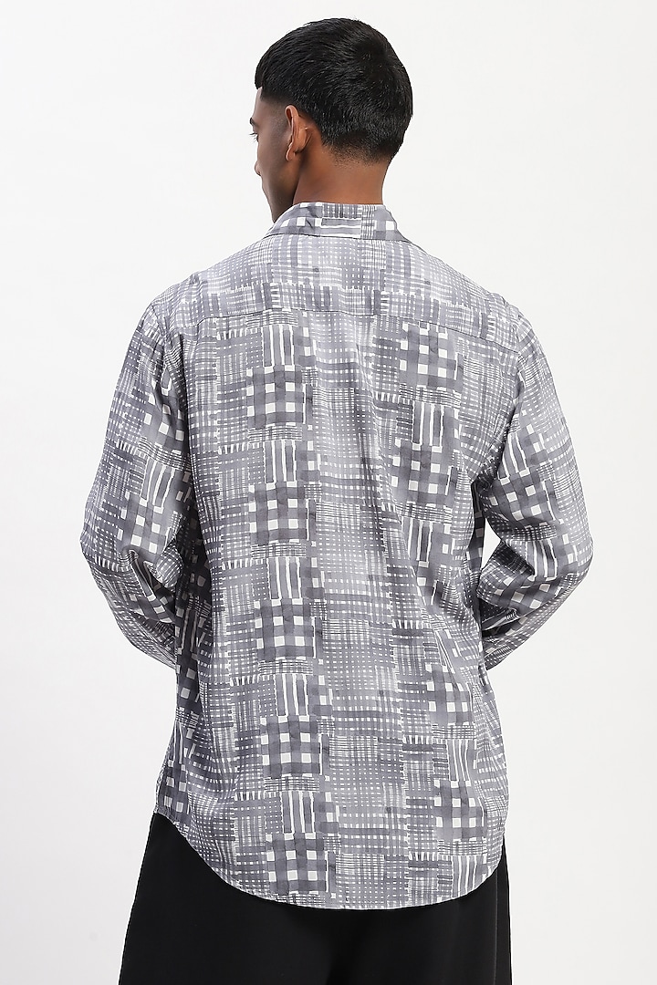 Grey Viscose Checkered Handpainted Party Wear Shirt by Abraham & Thakore Men at Pernia's Pop Up Shop