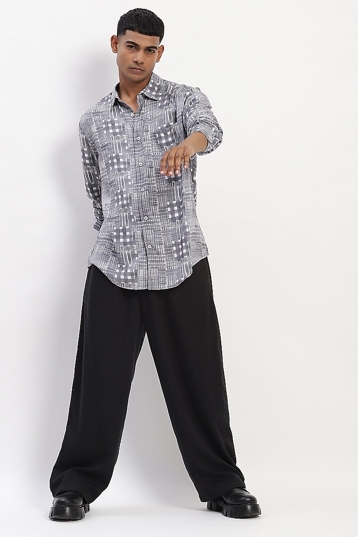 Grey Viscose Checkered Handpainted Party Wear Shirt by Abraham & Thakore Men at Pernia's Pop Up Shop