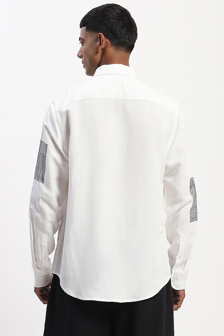 White Viscose Linen Scattered Block Embroidered Silk Yarn Party Wear Shirt by Abraham & Thakore Men at Pernia's Pop Up Shop