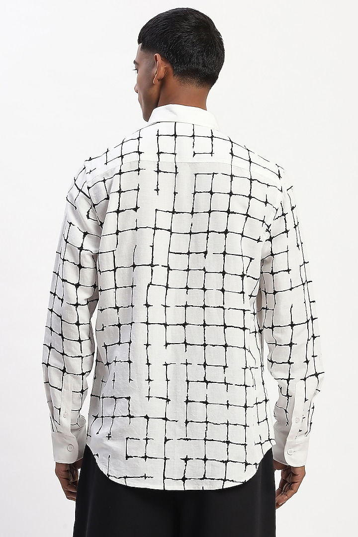 White Viscose Linen Grid Pattern Silk Yarn Party Wear Shirt by Abraham & Thakore Men at Pernia's Pop Up Shop