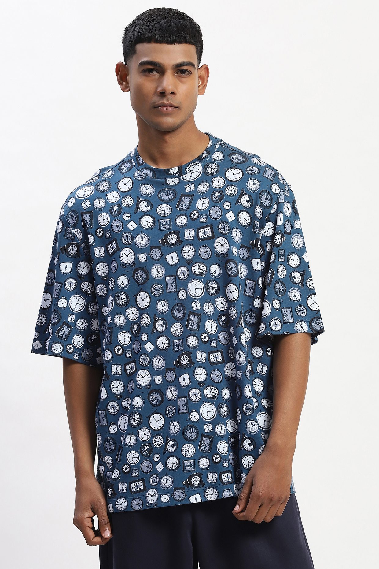 Blue Cotton Whimsical Digital Printed T-Shirt by Abraham & Thakore Men