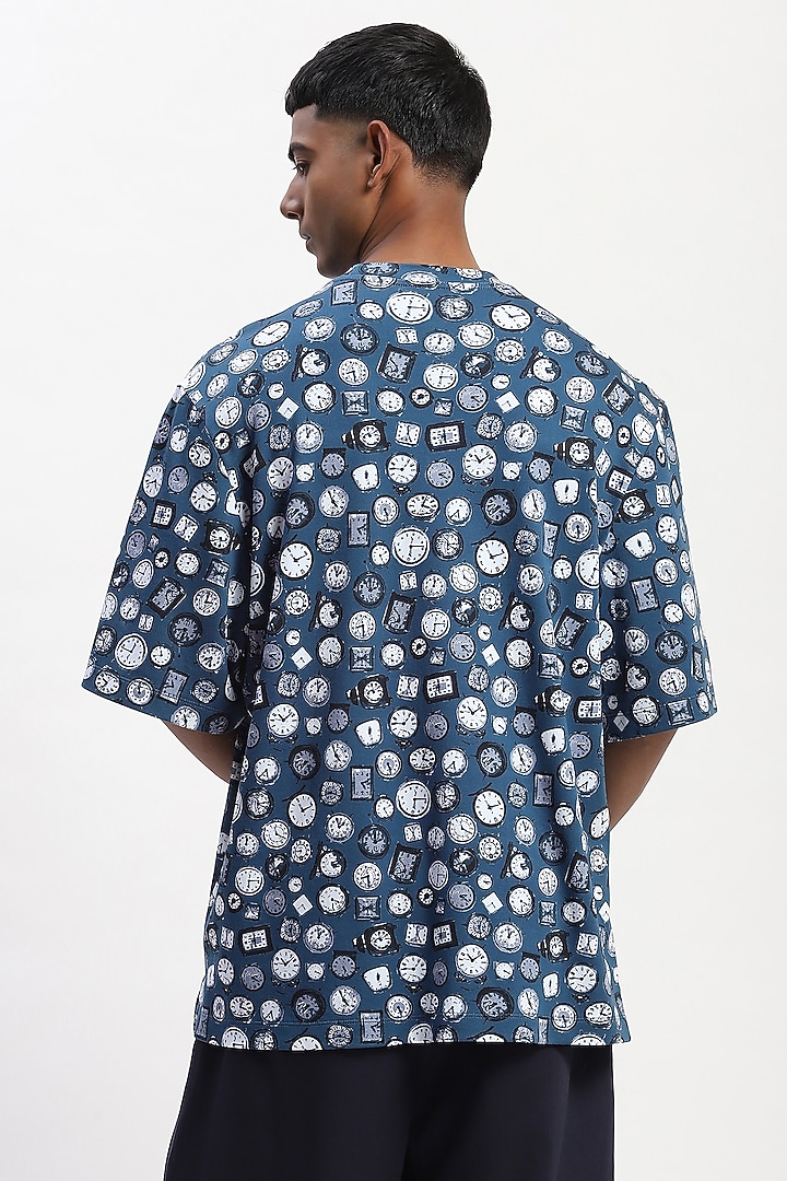 Blue Cotton Whimsical Digital Printed T-Shirt by Abraham & Thakore Men at Pernia's Pop Up Shop
