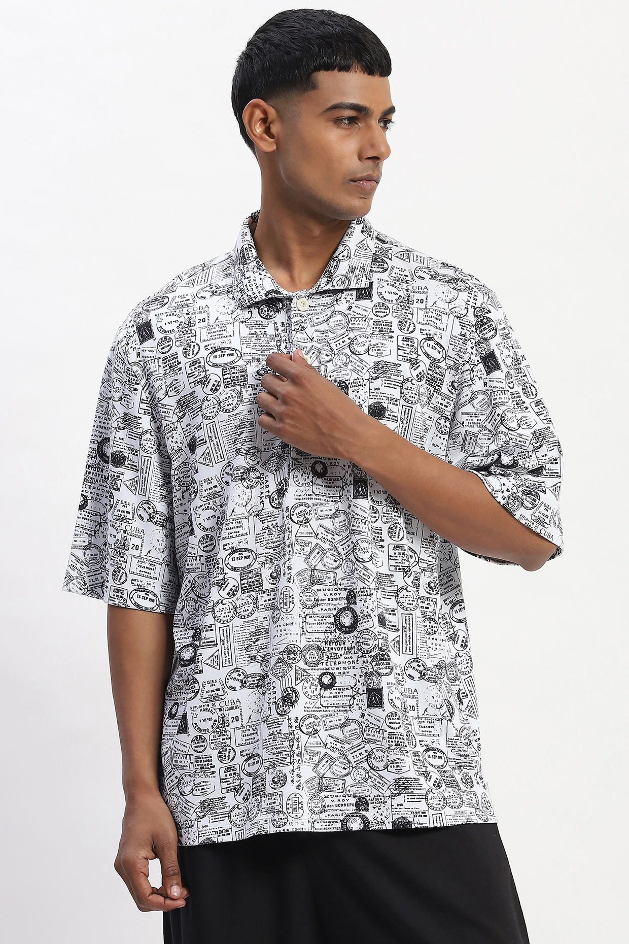 White Cotton Whimsical Digital Printed T-Shirt by Abraham & Thakore Men