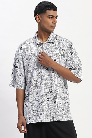 White Cotton Whimsical Digital Printed T-Shirt by Abraham & Thakore Men