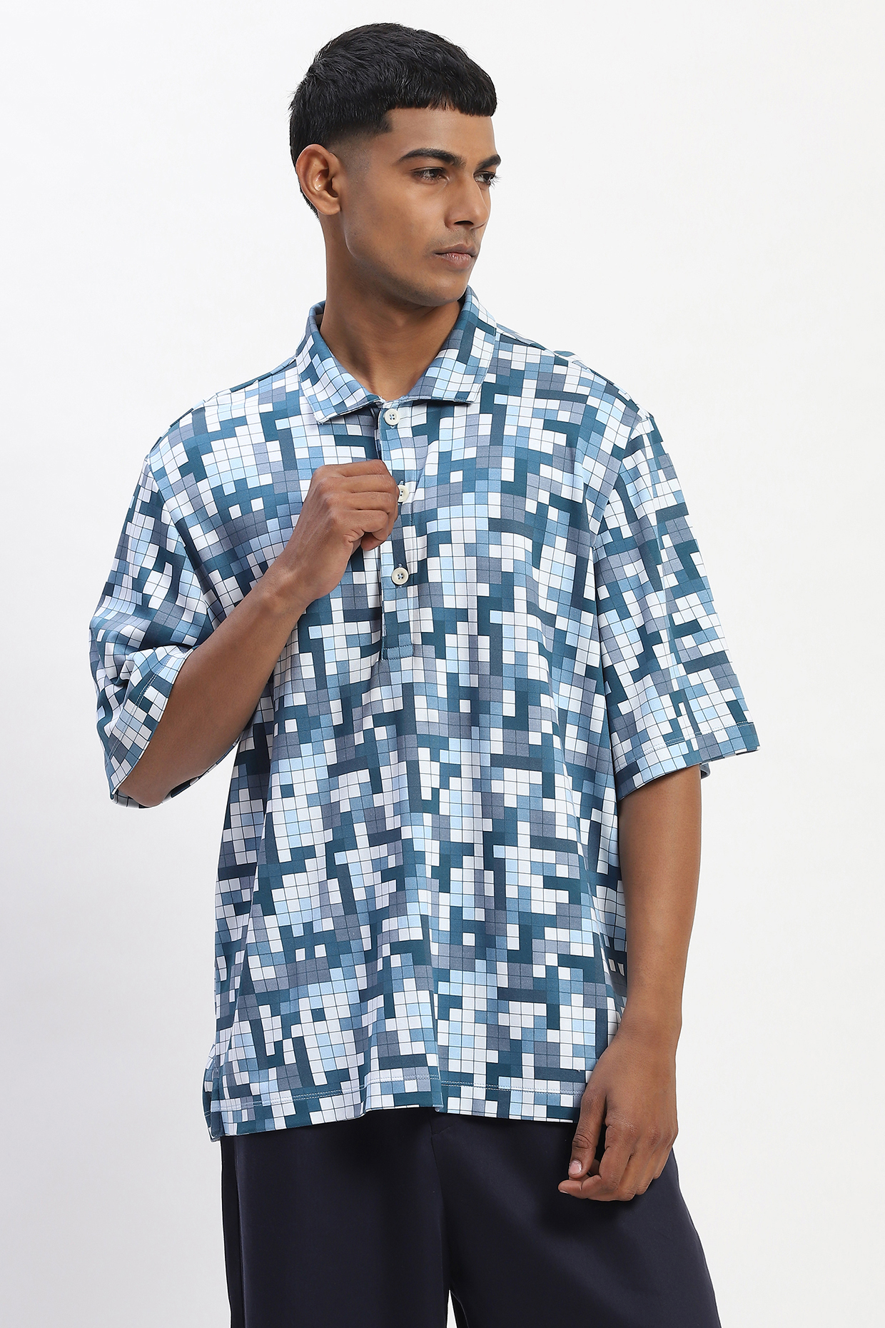 Blue Cotton Whimsical Digital Printed T-Shirt by Abraham & Thakore Men