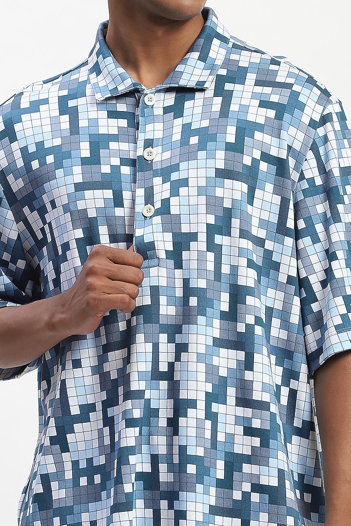 Blue Cotton Whimsical Digital Printed T-Shirt by Abraham & Thakore Men at Pernia's Pop Up Shop