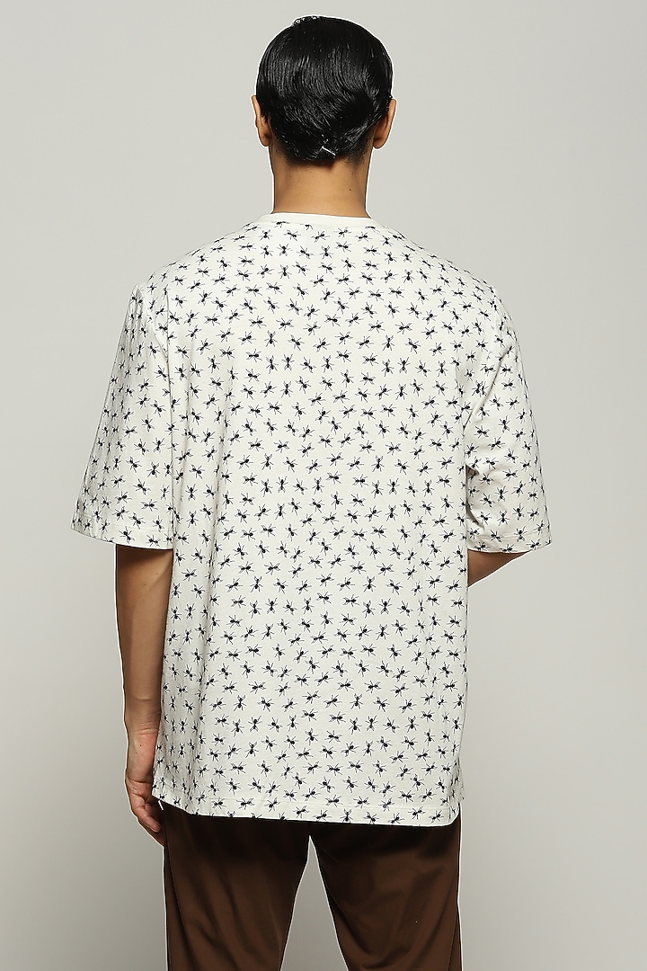 Ivory Rib Knit Cotton Printed T-Shirt by Abraham & Thakore Men at Pernia's Pop Up Shop