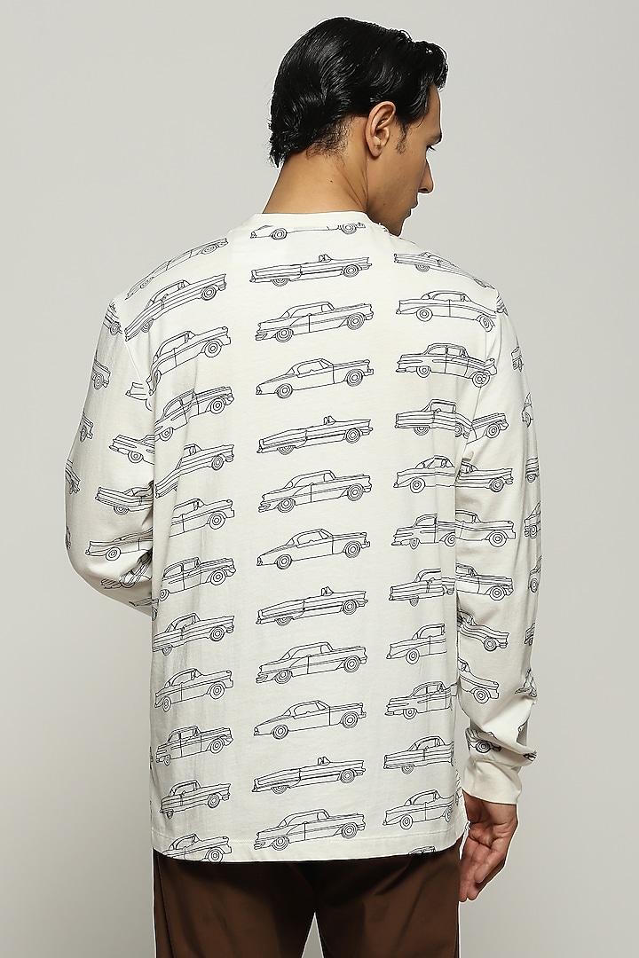 Ivory Rib Knit Cotton Printed T-Shirt by Abraham & Thakore Men at Pernia's Pop Up Shop
