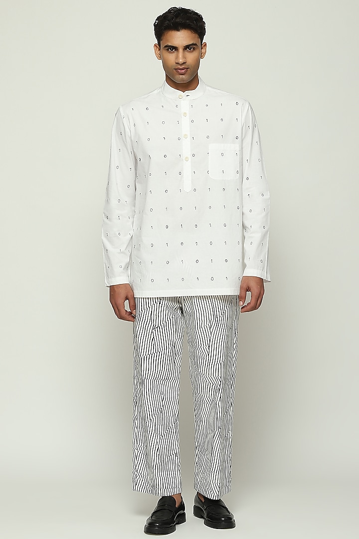 White Cotton Striped Trousers by Abraham & Thakore Men at Pernia's Pop Up Shop