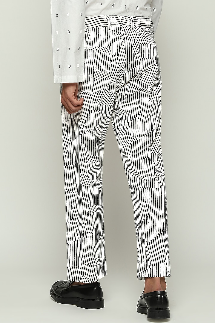 White Cotton Striped Trousers by Abraham & Thakore Men at Pernia's Pop Up Shop