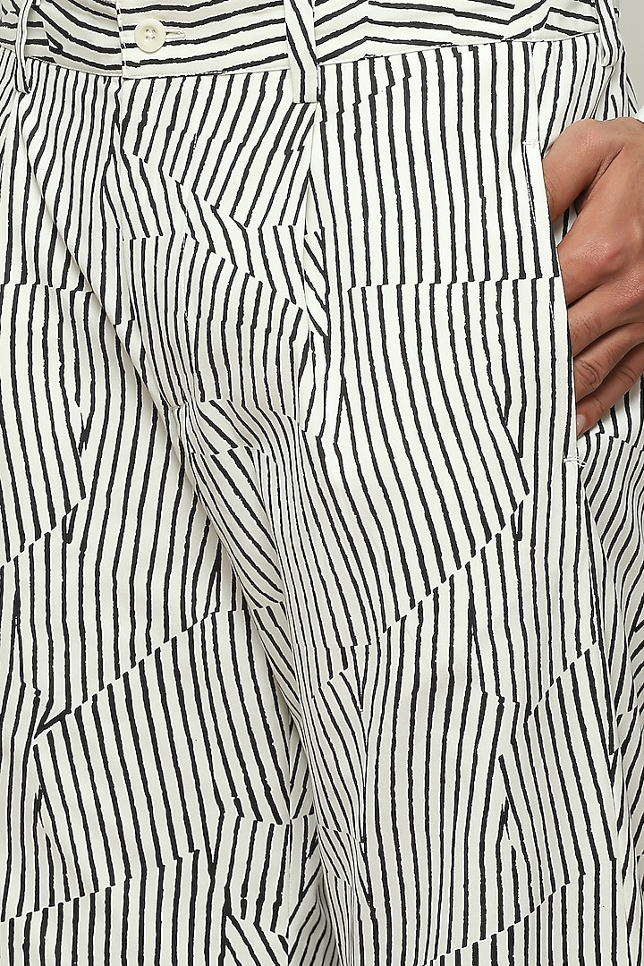 White Cotton Striped Trousers by Abraham & Thakore Men at Pernia's Pop Up Shop