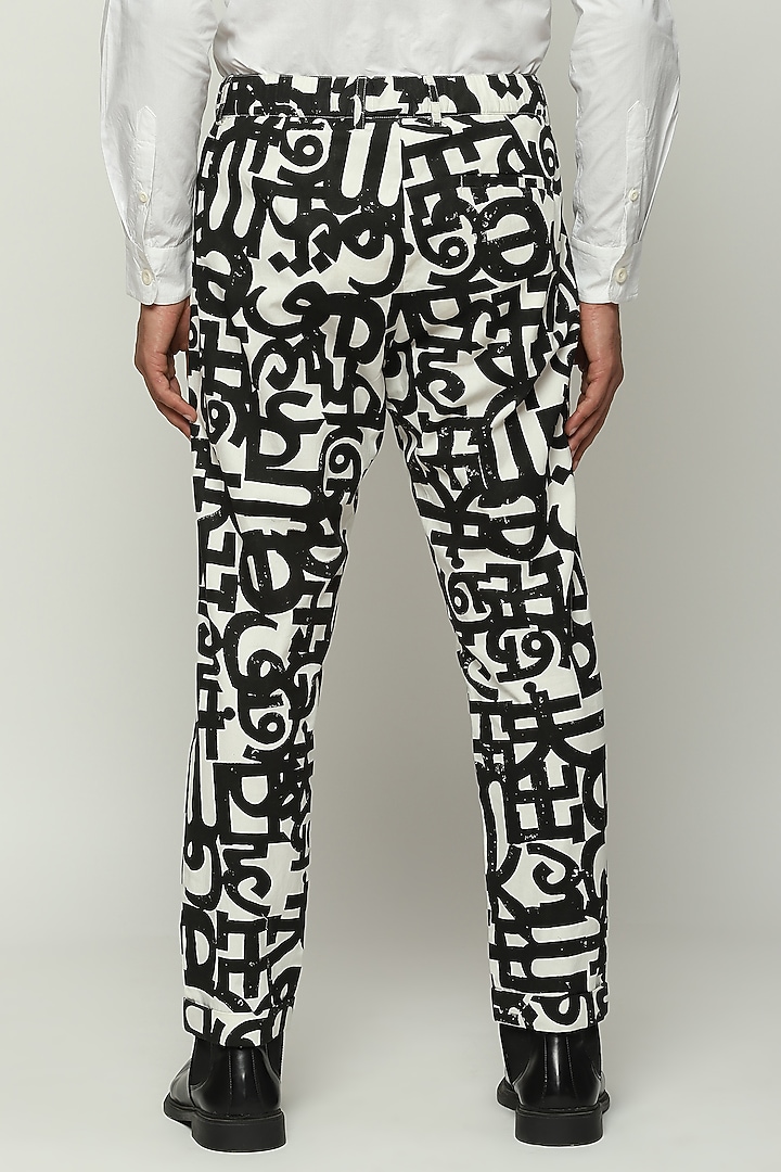 White Cotton Block Printed Trousers by Abraham & Thakore Men at Pernia's Pop Up Shop