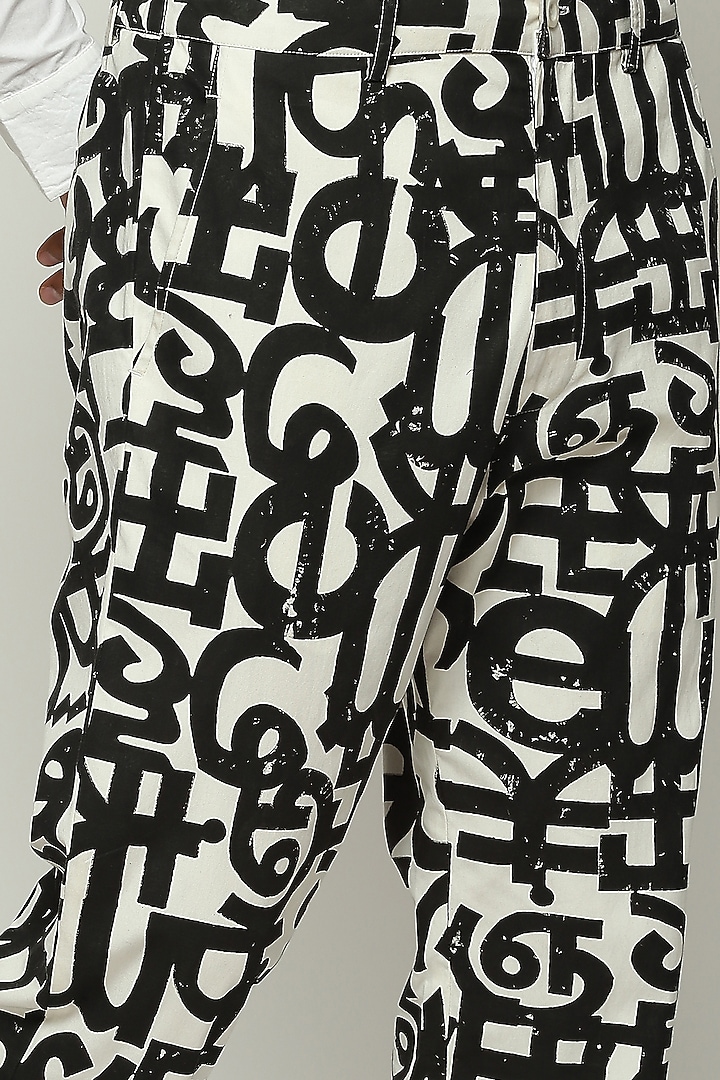 White Cotton Block Printed Trousers by Abraham & Thakore Men at Pernia's Pop Up Shop