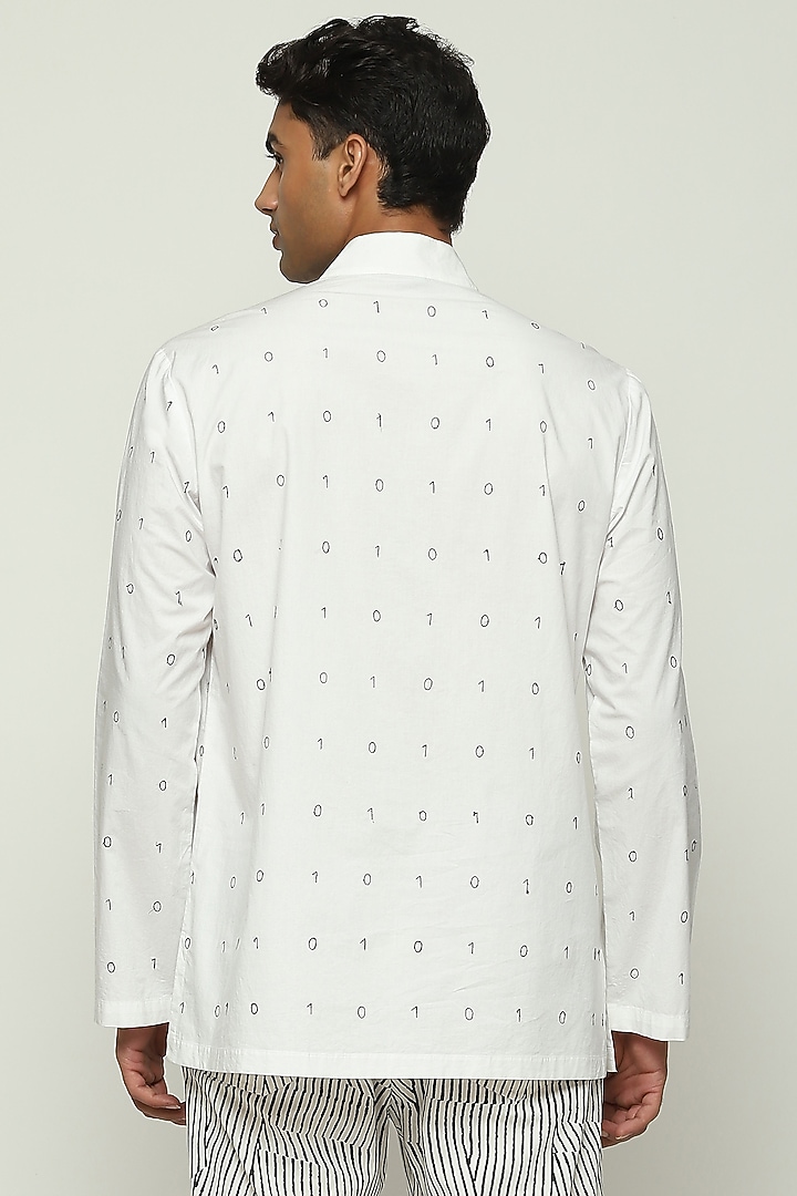 White Cotton Poplin Embroidered Kurta by Abraham & Thakore Men at Pernia's Pop Up Shop