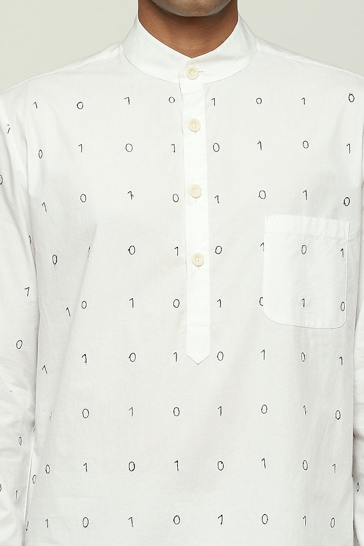White Cotton Poplin Embroidered Kurta by Abraham & Thakore Men at Pernia's Pop Up Shop