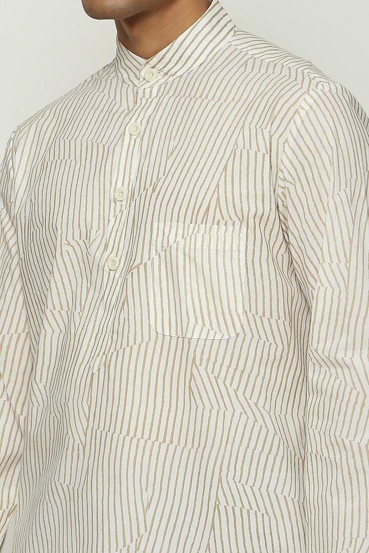 Ecru Cotton Striped Kurta by Abraham & Thakore Men at Pernia's Pop Up Shop