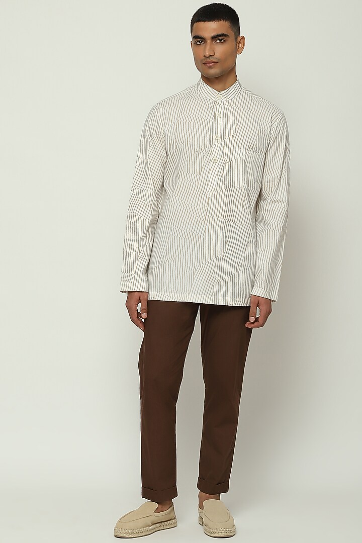 Ecru Cotton Striped Kurta by Abraham & Thakore Men at Pernia's Pop Up Shop