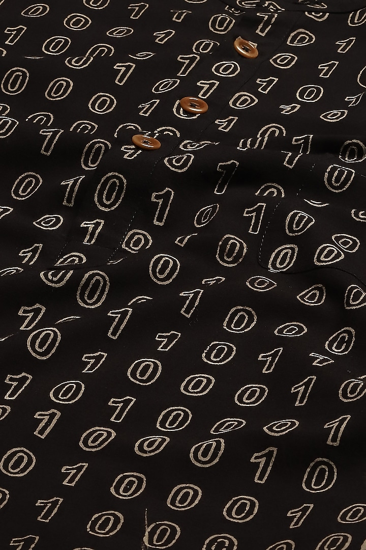 Black Cotton Voile Block Printed Kurta by Abraham & Thakore Men at Pernia's Pop Up Shop