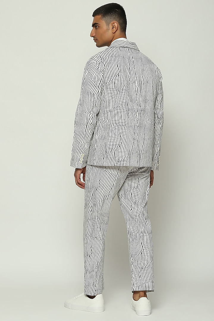 White Cotton Striped Jacket by Abraham & Thakore Men at Pernia's Pop Up Shop