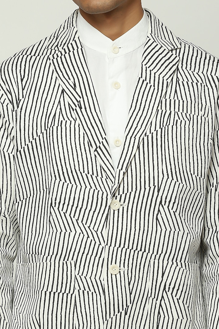 White Cotton Striped Jacket by Abraham & Thakore Men at Pernia's Pop Up Shop