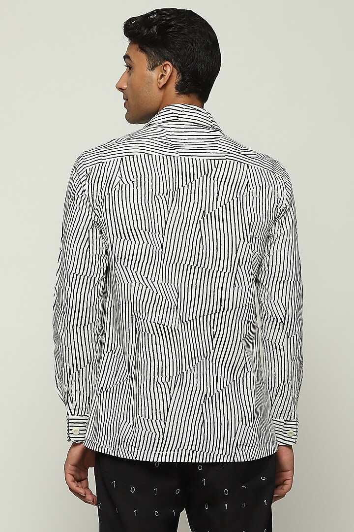 White Cotton Striped Party Wear Shirt by Abraham & Thakore Men at Pernia's Pop Up Shop