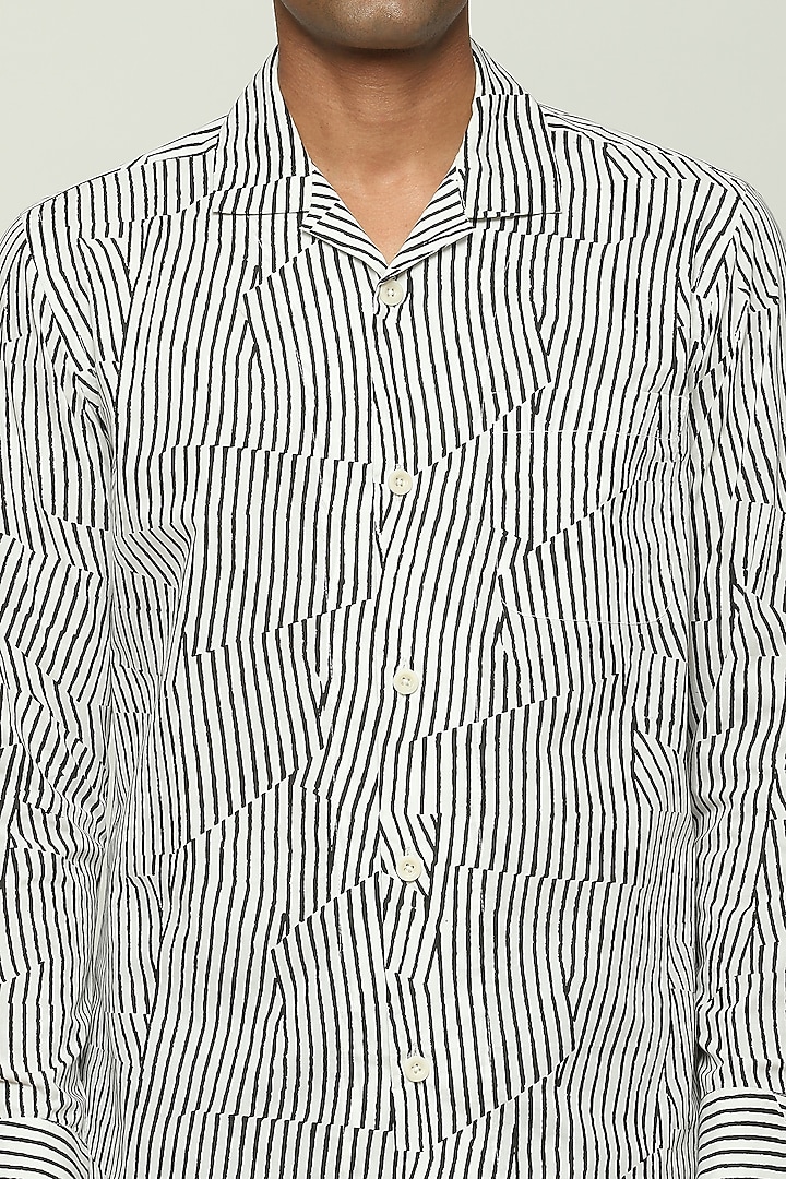 White Cotton Striped Party Wear Shirt by Abraham & Thakore Men at Pernia's Pop Up Shop