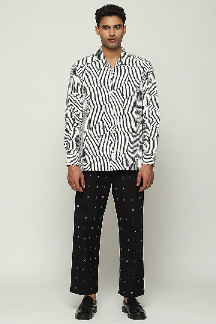 White Cotton Striped Party Wear Shirt by Abraham & Thakore Men at Pernia's Pop Up Shop