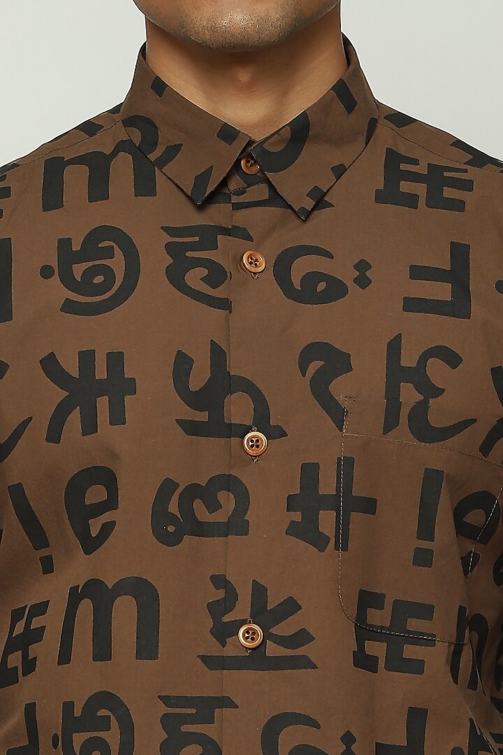 Brown Cotton Printed Party Wear Shirt by Abraham & Thakore Men at Pernia's Pop Up Shop