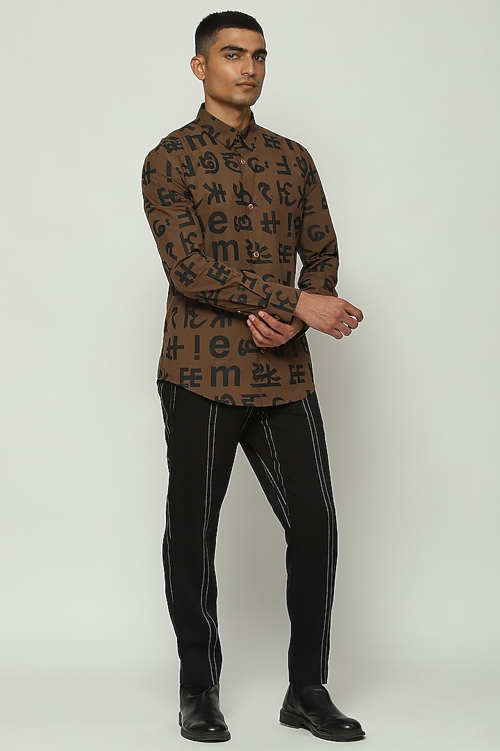 Brown Cotton Printed Party Wear Shirt by Abraham & Thakore Men at Pernia's Pop Up Shop