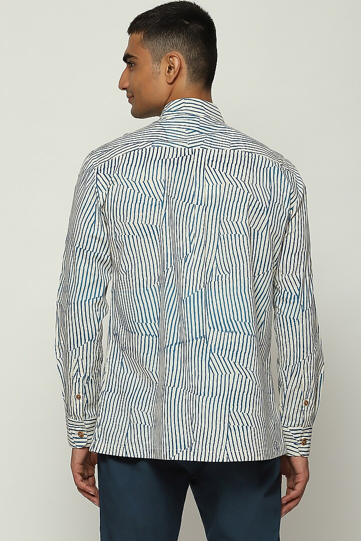 White Cotton Striped Party Wear Shirt by Abraham & Thakore Men at Pernia's Pop Up Shop
