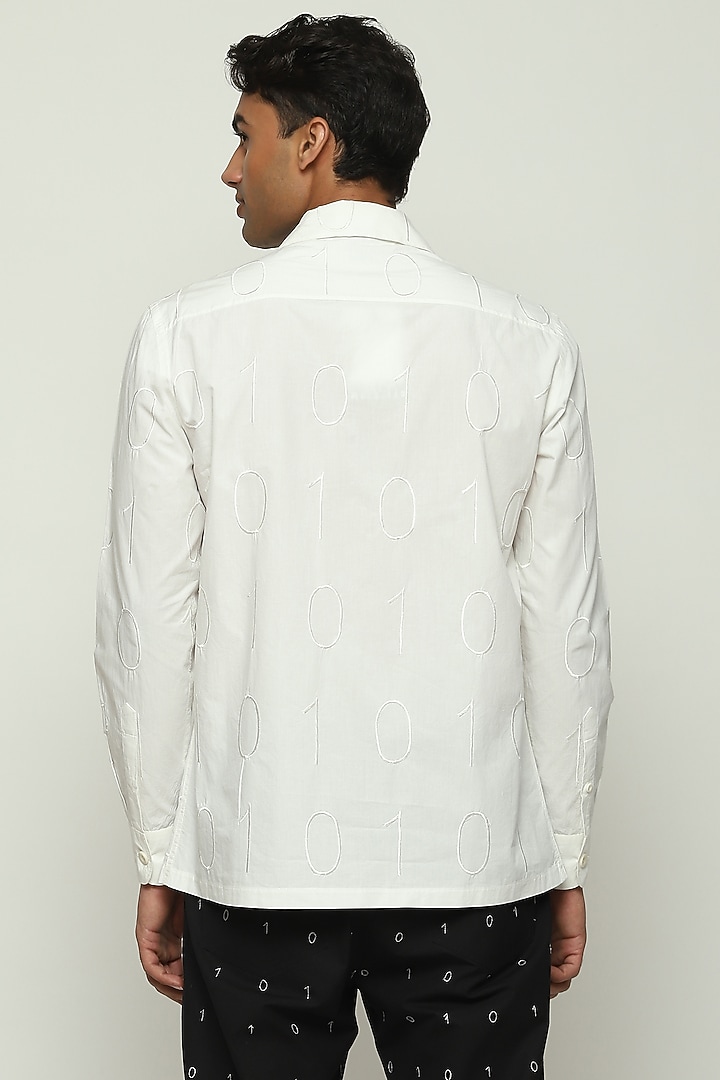 White Cotton Poplin Embroidered Party Wear Shirt by Abraham & Thakore Men at Pernia's Pop Up Shop