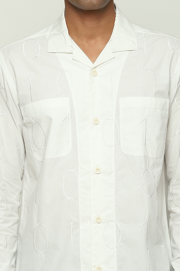 White Cotton Poplin Embroidered Party Wear Shirt by Abraham & Thakore Men at Pernia's Pop Up Shop