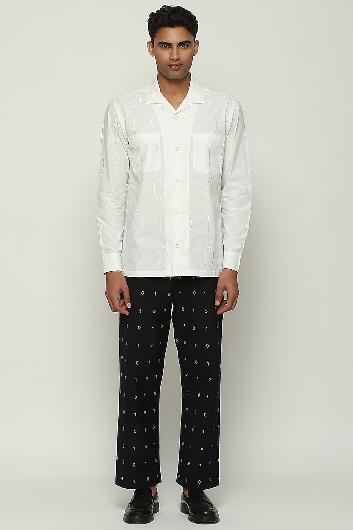 White Cotton Poplin Embroidered Party Wear Shirt by Abraham & Thakore Men at Pernia's Pop Up Shop