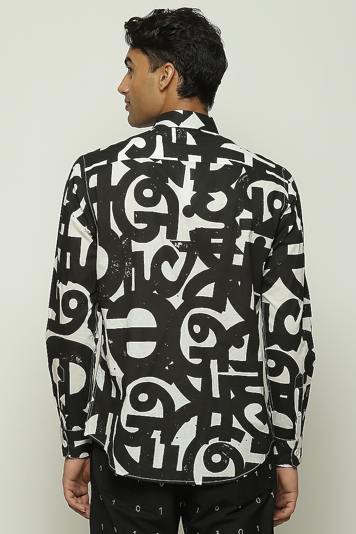 White Cotton Block Printed Party Wear Shirt by Abraham & Thakore Men at Pernia's Pop Up Shop