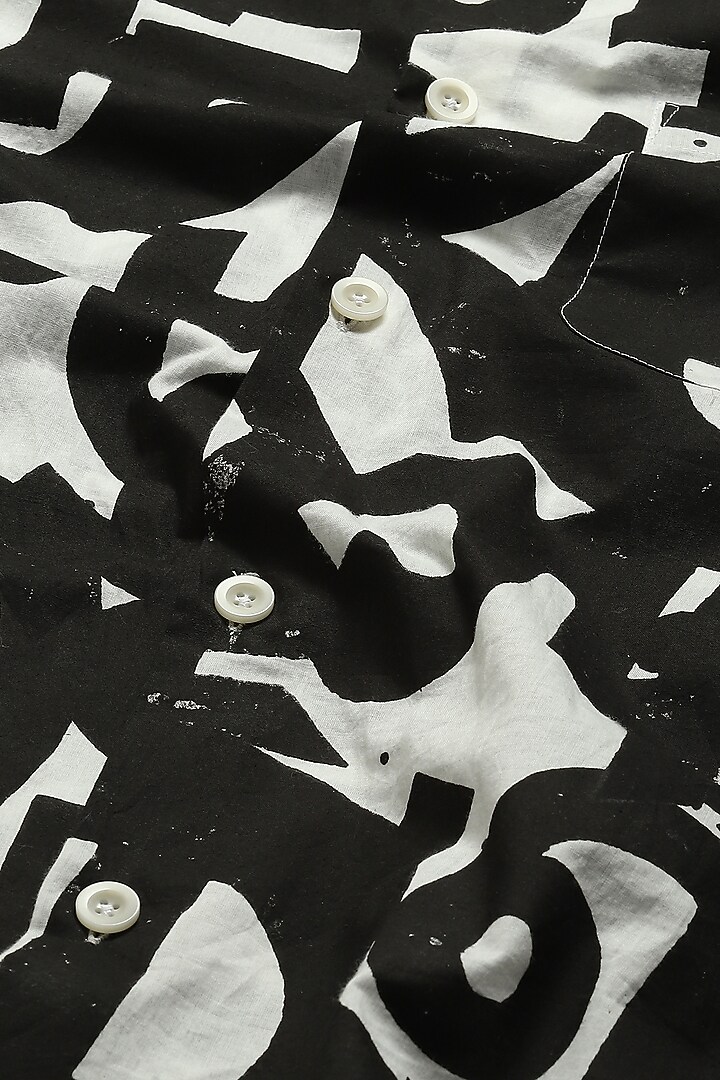 White Cotton Block Printed Party Wear Shirt by Abraham & Thakore Men at Pernia's Pop Up Shop