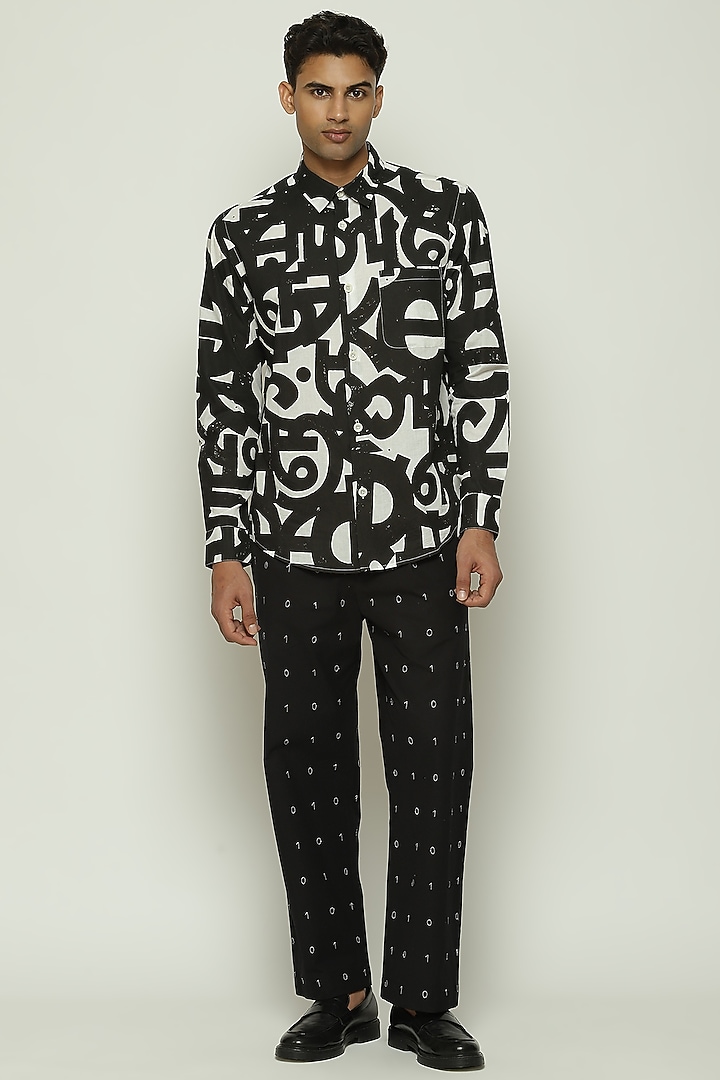 White Cotton Block Printed Party Wear Shirt by Abraham & Thakore Men at Pernia's Pop Up Shop