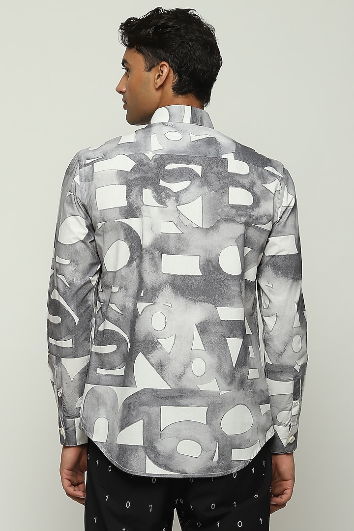 White Cotton Poplin Printed Party Wear Shirt by Abraham & Thakore Men at Pernia's Pop Up Shop