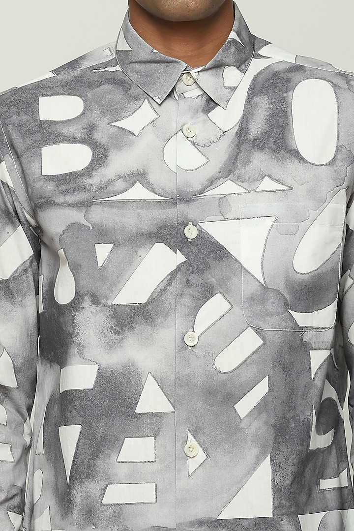 White Cotton Poplin Printed Party Wear Shirt by Abraham & Thakore Men at Pernia's Pop Up Shop