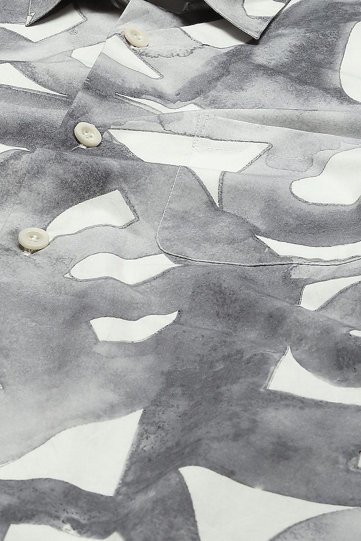 White Cotton Poplin Printed Party Wear Shirt by Abraham & Thakore Men at Pernia's Pop Up Shop